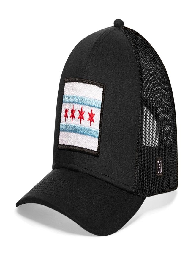 HAKA Chicago Flag Black Trucker Hat - Chicago Mesh Snapback Cap for Men, & Women Golf Baseball Dad Hat - Image 2